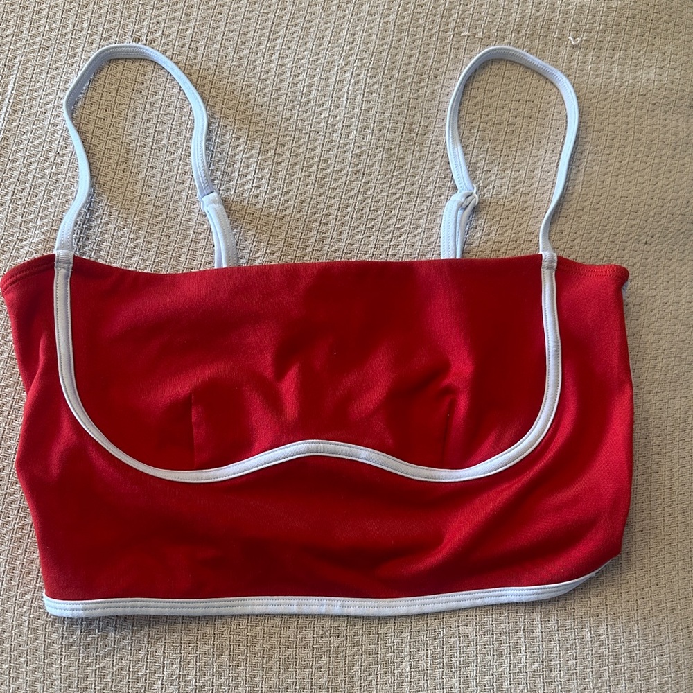 ALO Yoga Red and White Crop Top S